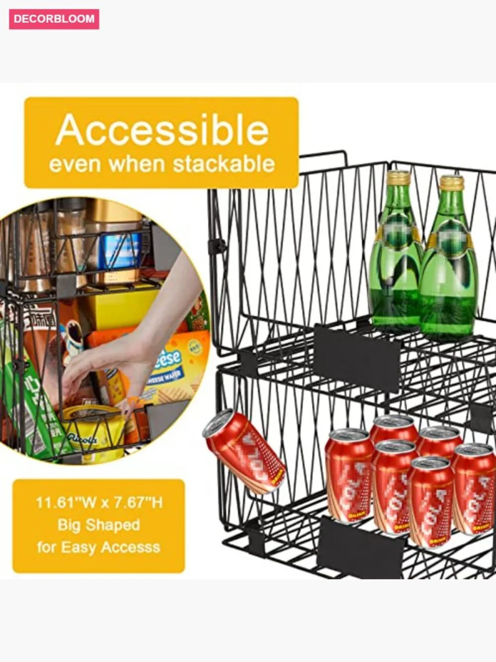 2 Pack Stackable Wire Storage Baskets for Kitchen Cabinet Pantry Organization